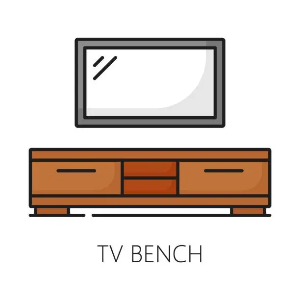 Vector illustration of TV bench furniture icon, home interior of room