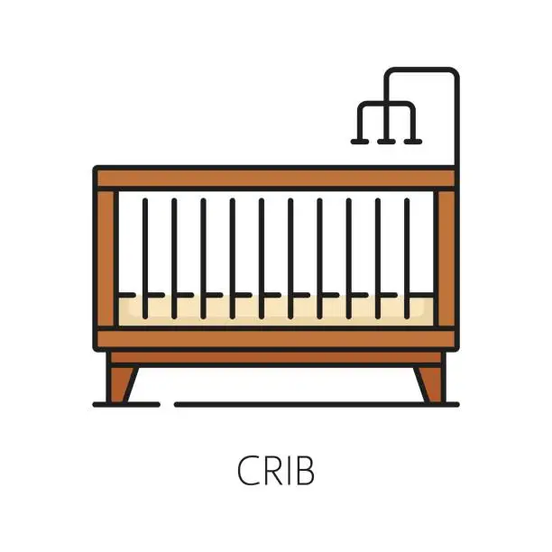 Vector illustration of Crib or infant bed, furniture icon, home interior