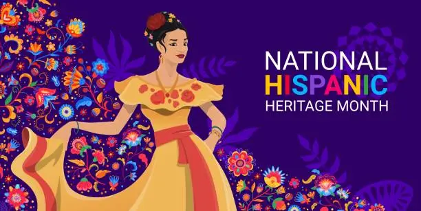 Vector illustration of Dancing woman national hispanic heritage month