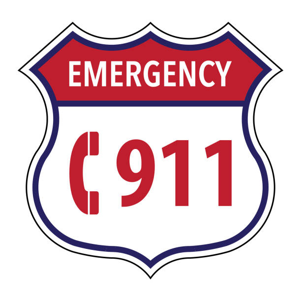 Call 911 in case of emergency Vector graphic of the 911 US emergency call number in a vintage road sign pics of the firefighter free stock illustrations