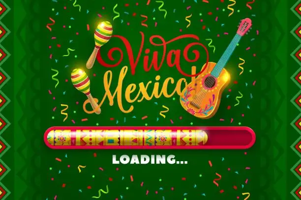 Vector illustration of Viva mexico holiday loading bar, celebratory scale