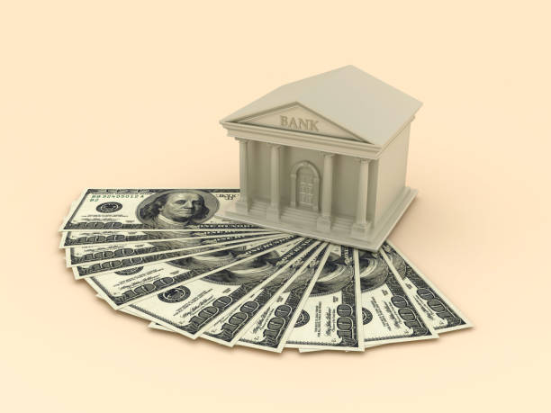 Bank building with dollar symbol. 3D rendering isolated on white background