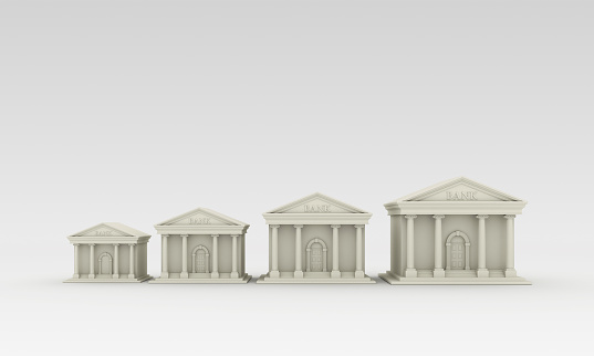 Bank Buildings in a Row - Color Background - 3D Rendering