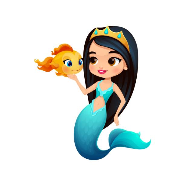 istock Cartoon mermaid character, vector underwater girl 1666307044