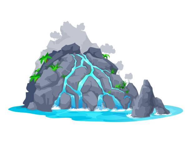 ilustrações, clipart, desenhos animados e ícones de cachoeira dos desenhos animados e cascata de água dos fluxos do rio - waterfall backgrounds heaven nature