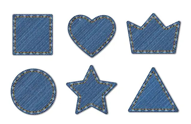 Vector illustration of Denim texture shape, jeans patches of blue fabric