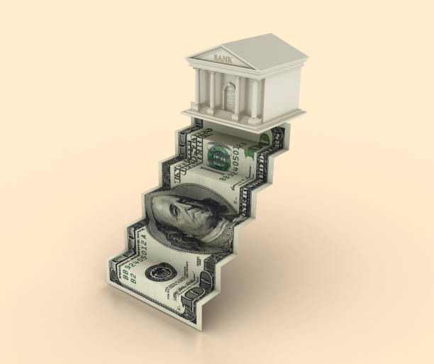 istock Bank Building on Stair of Dollar Bill 1666314444