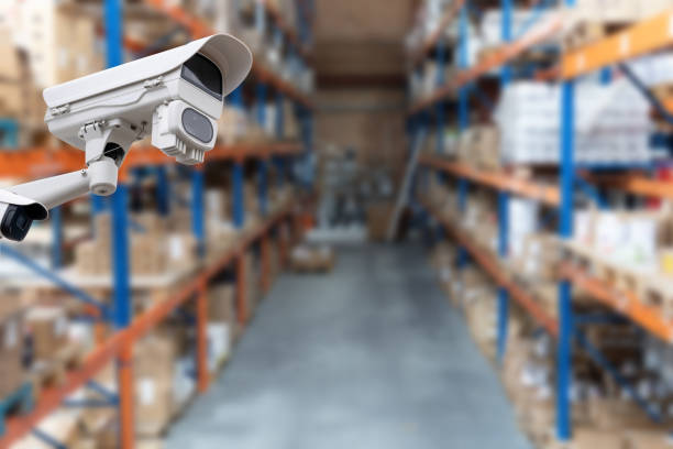 istock closed circuit camera Multi-angle CCTV system against the background of a modern warehouse complex. The concept of protection of goods 1666330548