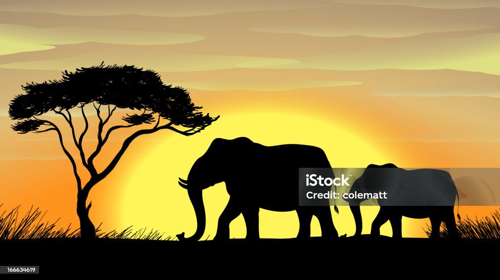 Éléphant sous un arbre - clipart vectoriel de Adulte libre de droits