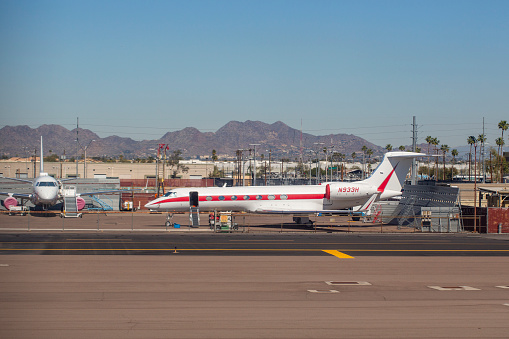 Honeywell International Gulfstream  G550 aircraft with registration N933H stored at Phoenix Sky Harbor International Airport in February 2022.