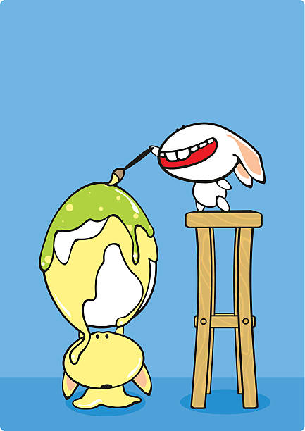 ilustrações de stock, clip art, desenhos animados e ícones de pintura de ovos - color image blue background season animal