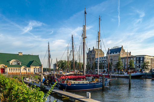 Rotterdam, the Netherlands - August 26, 2013: View of The Veerhaven, one of the many ports in Rotterdam, the Netherlands