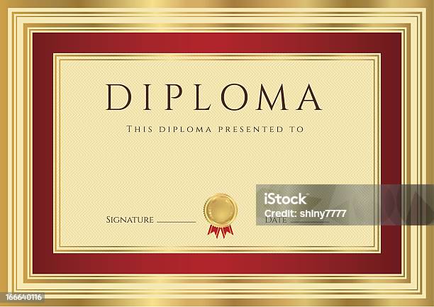 Diploma Ou Certificado Prémio De Design De Fundo Moldura Vermelha Com Ouro - Arte vetorial de stock e mais imagens de Amarelo