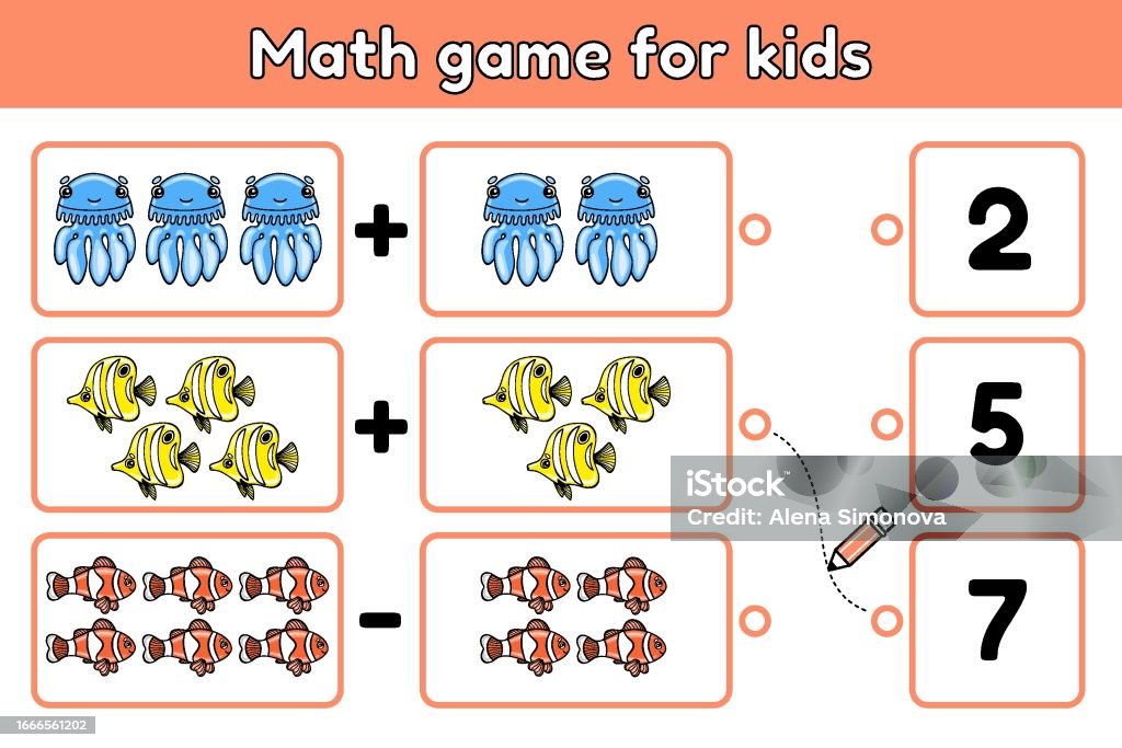 Kid Math Pictures Example Kids Game Solve A Math Example And Choose Number Stock Illustration ...