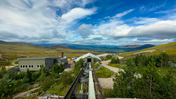 Cairngorm Mountain vista A shot from the funicular railway looking down from Cairngorm Mountain range in the Scottish Highlands towards Loch Morlich cairngorm mountains stock pictures, royalty-free photos & images