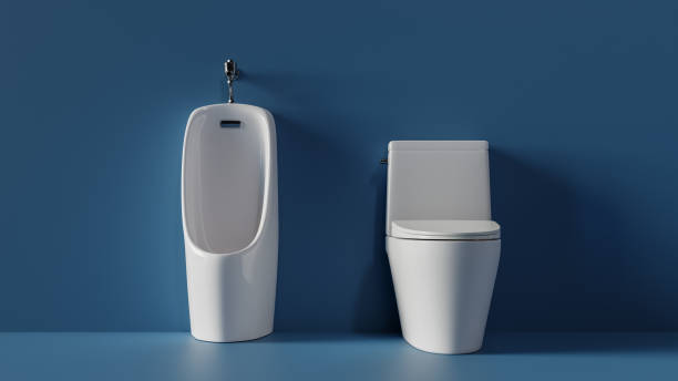 istock Background with urinal and toilet on a simple color background, 3d rendering 1666610666