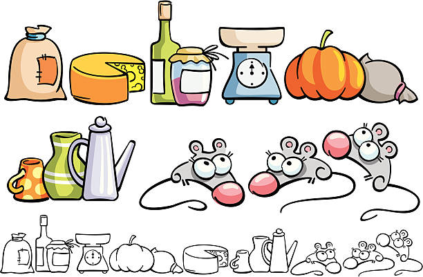 cute mice and kitchen items vector art illustration