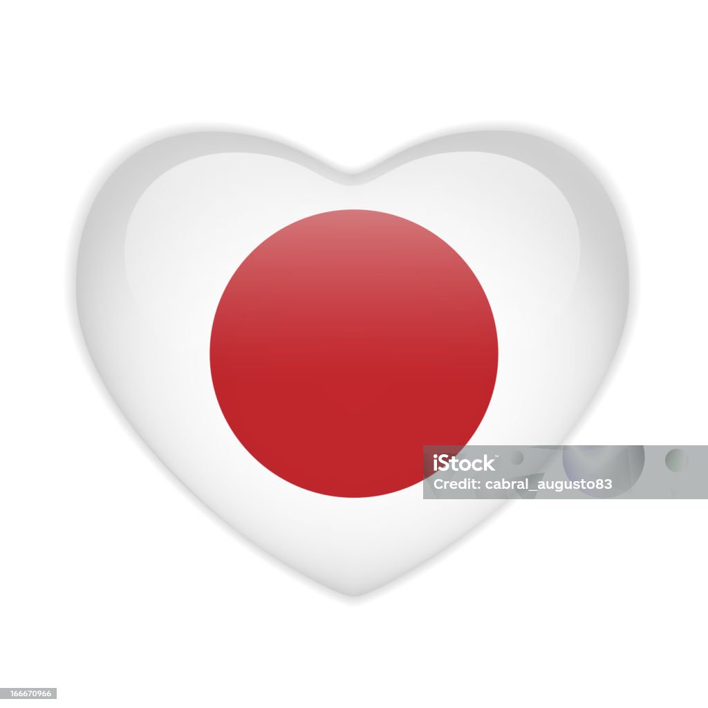 Bouton brillant de drapeau cœur du Japon - clipart vectoriel de Amour libre de droits