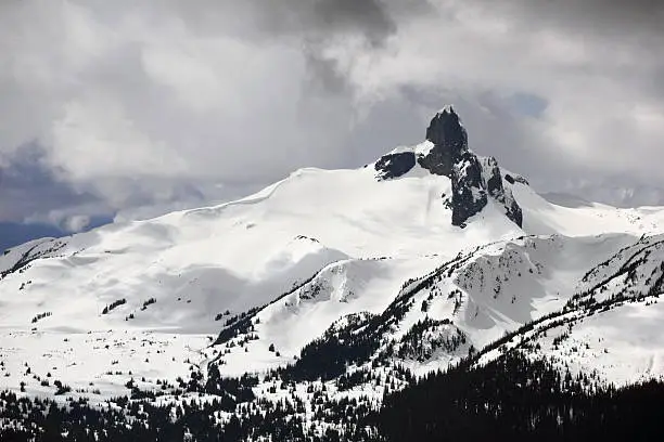 Black Tusk Mountain in Garibaldi Provincial Park, near Squamish, British Columbia, Canada as viewed from Whistler Mountain.