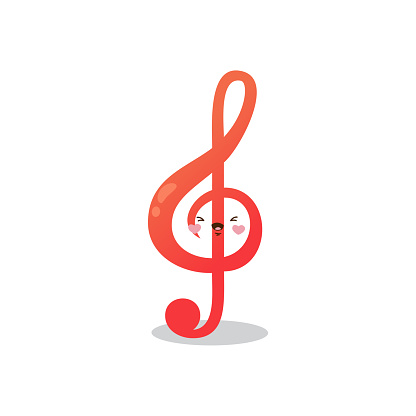 Cute funny music note character cute cartoon kawaii style on white background vector illustration. Happy character concept