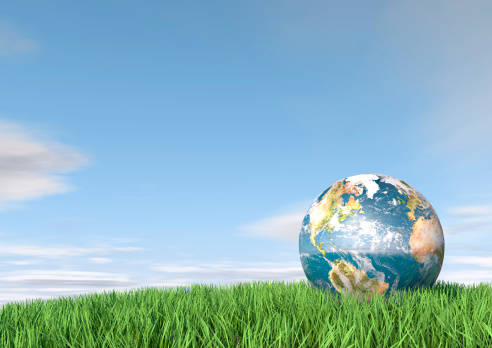 3d render of the earth in tall grass.