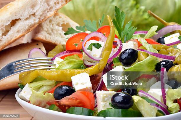 Greek Salad Stock Photo - Download Image Now - Appetizer, Bell Pepper, Black Olive