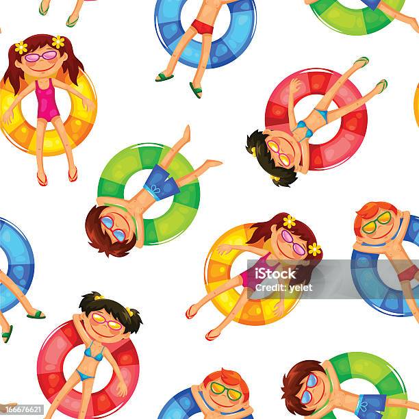 Pływający Dzieci Wzór - Stockowe grafiki wektorowe i więcej obrazów Basen - Basen, Białe tło, Bikini