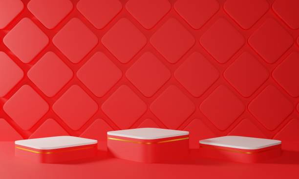 istock red podium with showcase in the red studio room.3d rendering. 1666779149