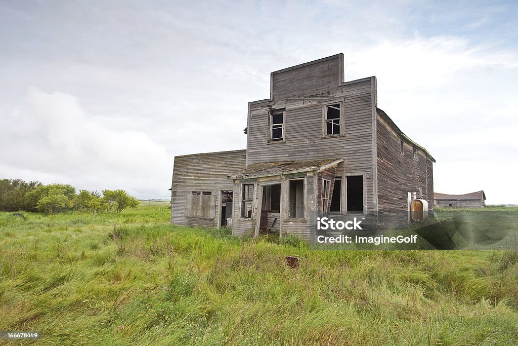 Historic Run Down Old West General Store An old abandoned general store on the plains. Saskatchewan Stock Photo