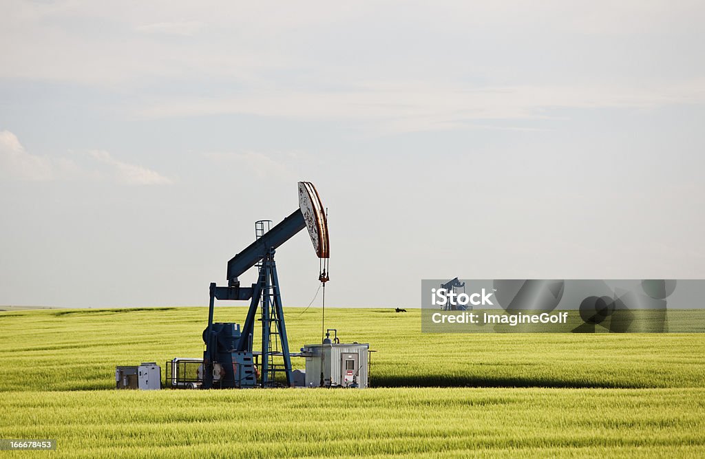 Pumpjack в поле пшеницы в Нефтяное месторождение - Стоковые фото Нефтяной насос роялти-фри