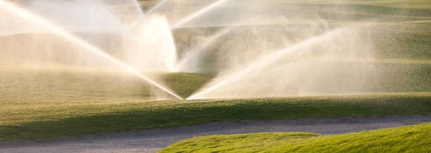 annaffiare il verde - golf panoramic golf course putting green foto e immagini stock