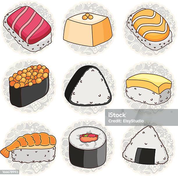 Sushis Japonais Clip Art Vecteurs libres de droits et plus d'images vectorielles de Aliment - Aliment, Aliment cru, Asie