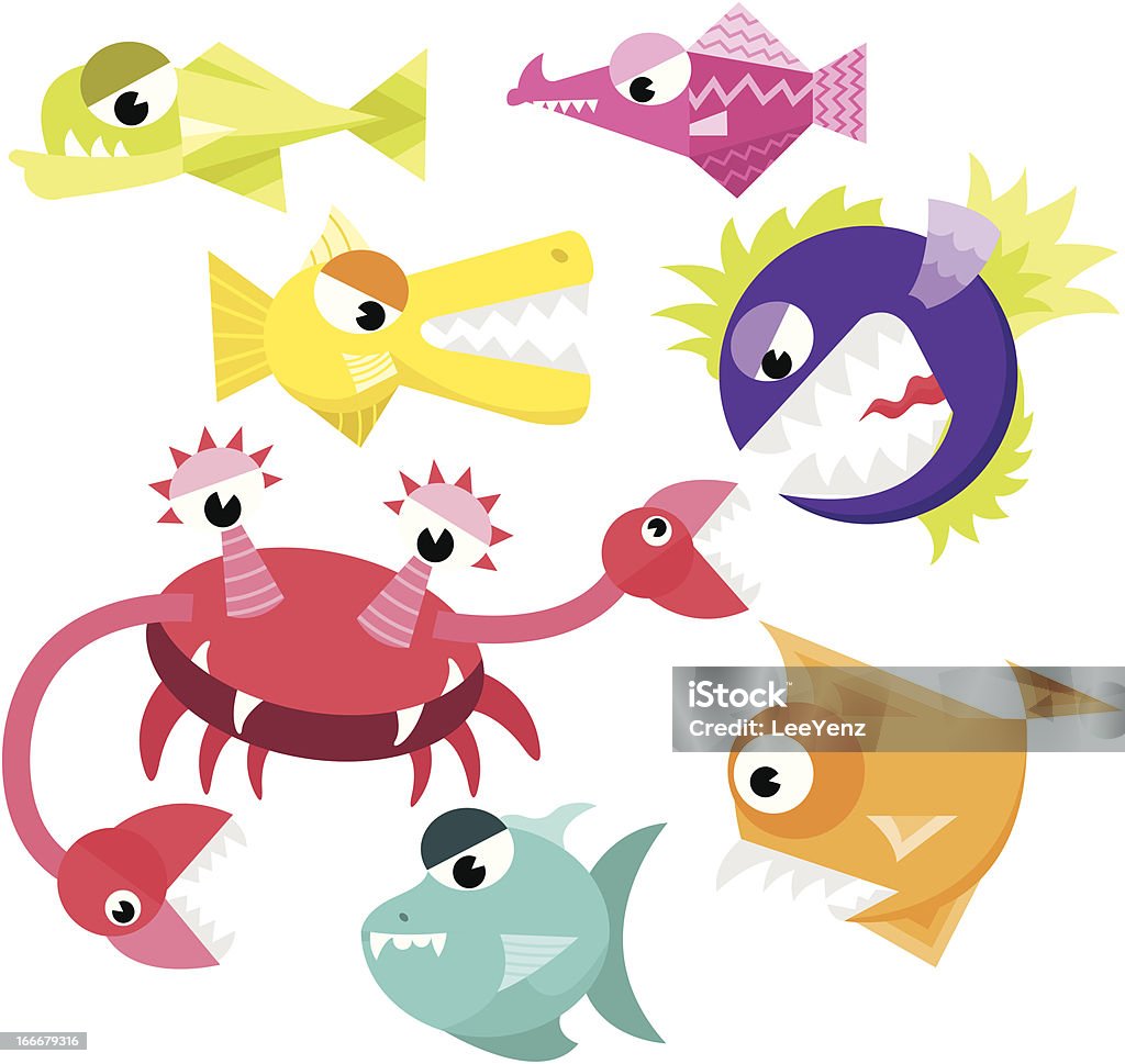Ładny potwór ryby Zestaw do pobierania próbek - Grafika wektorowa royalty-free (Bez ludzi)