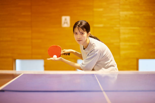 Japanese woman practicing table tennis