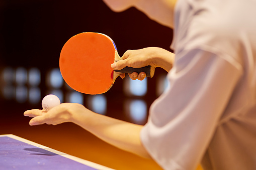 Japanese woman practicing table tennis