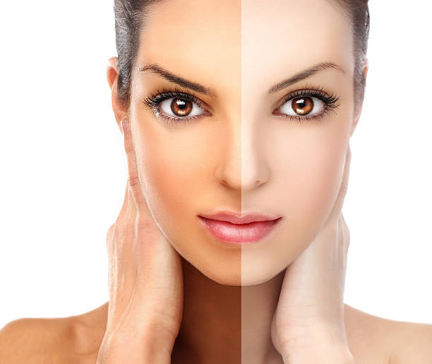 istock Models face divided in two parts both tanned and natural 166682603