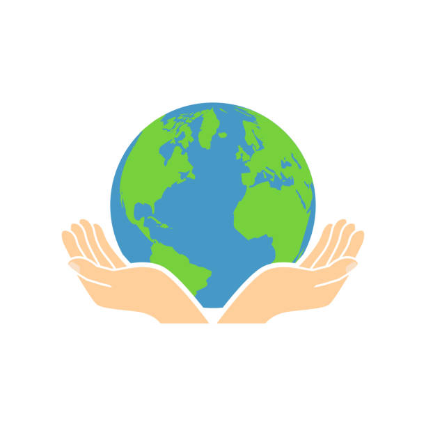 illustrazioni stock, clip art, cartoni animati e icone di tendenza di logo della mano che tiene la terra - globe human hand earth world map