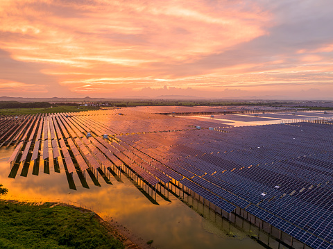 Sunset, photovoltaic power generation