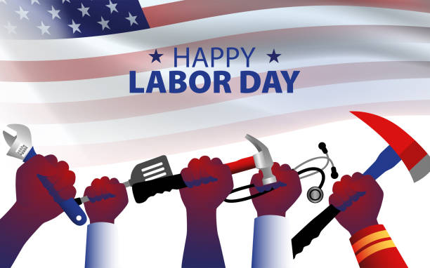Hands holding equipment and tools represent various occupations Hands holding equipment and tools represent various occupations, for America Labor Day poster or greeting card template, vector illustration pics of the firefighter free stock illustrations