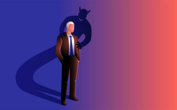 The businessman who is seduced by his own inner devil The businessman who is seduced by his own inner devil is symbolized by his own shadow in the form of a devil pics of a bewitched stock illustrations