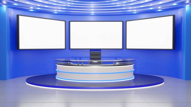 istock white table and lcd background in a news studio room.3d rendering. 1666864050
