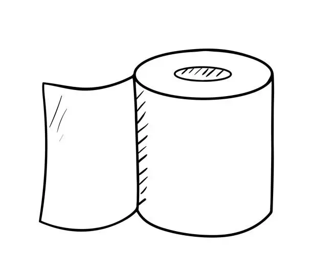 Vector illustration of Toilet paper line icon. Vector doodle sketch isolated on white.