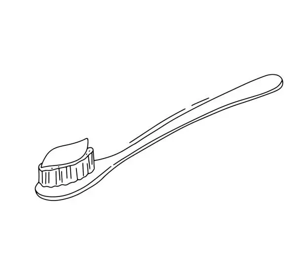 Vector illustration of Toothbrush with toothpaste. Tooth Care Equipment clipart.