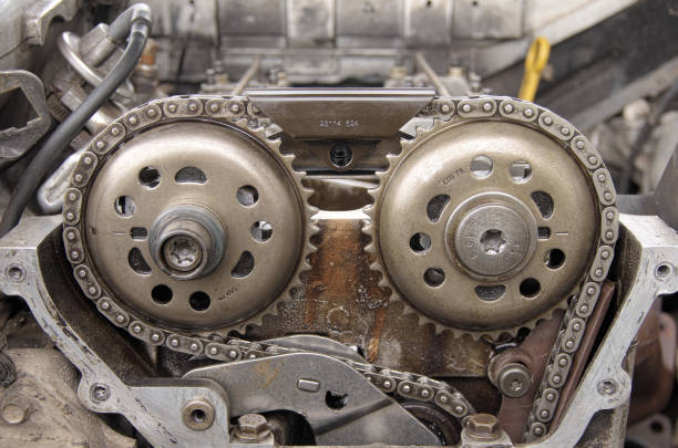 istock Timing Chain Guide  Damper. Timing chain of an internal combustion engine. Old motor. 1666879828
