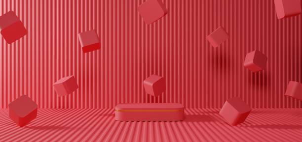 istock red podium with square box in the red room.3d rendering. 1666894677