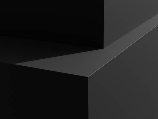 istock Black podium or pedestal display on dark background with cube platform for product showcase. 3d rendering. 1666894684