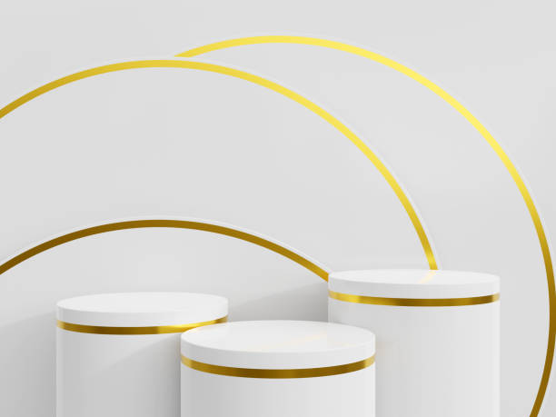 istock White and gold podium platform for product presentation. 1666903605