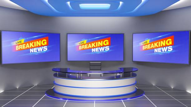 istock glass table and lcd background in the news studio room.3d rendering. 1666907875