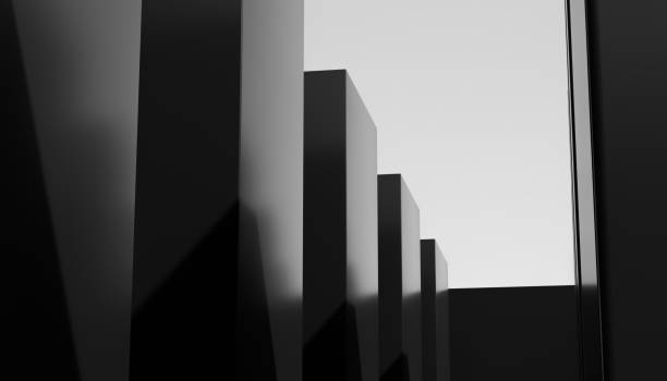 istock Black abstract business background design wall of blocks with ceiling black concrete architectural structure dark abstract wall design with shadows 1666910467