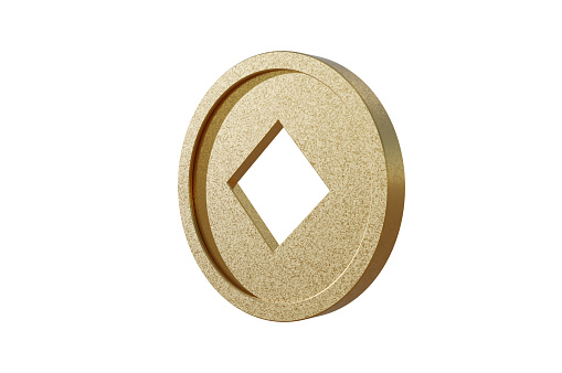 3D Illustration, Chinese gold coin icon .